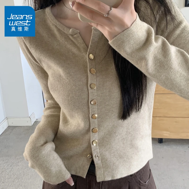 真维斯春秋新款千金气质减龄网红穿搭慵懒长袖针织开衫上衣女装NG
