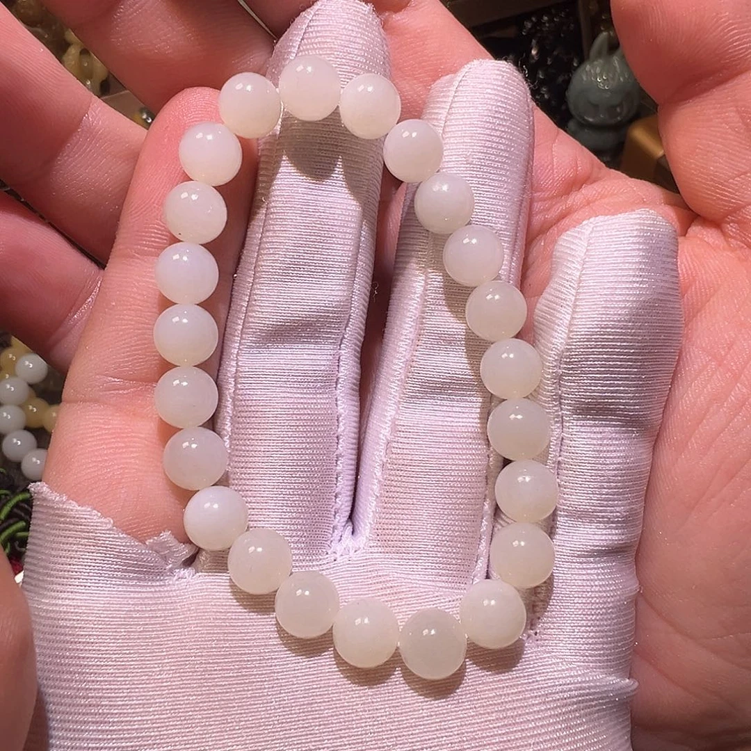 和田玉（白玉）未镶嵌手串8mm新疆于阗白玉手串有微软棉福利3