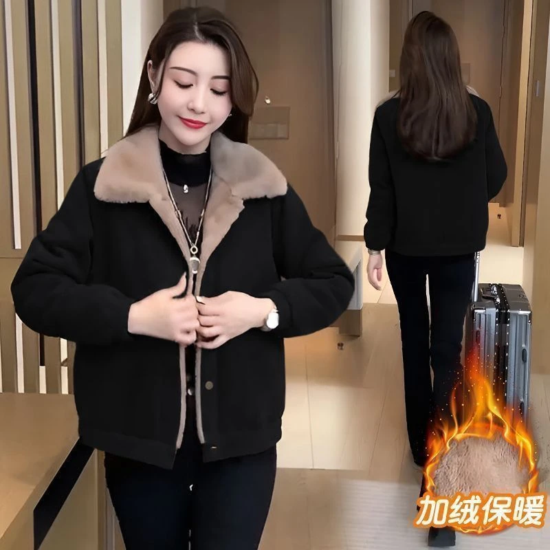 小个子女装时尚洋气减龄加绒保暖外套妈妈款宽松显瘦遮肚秋冬新款