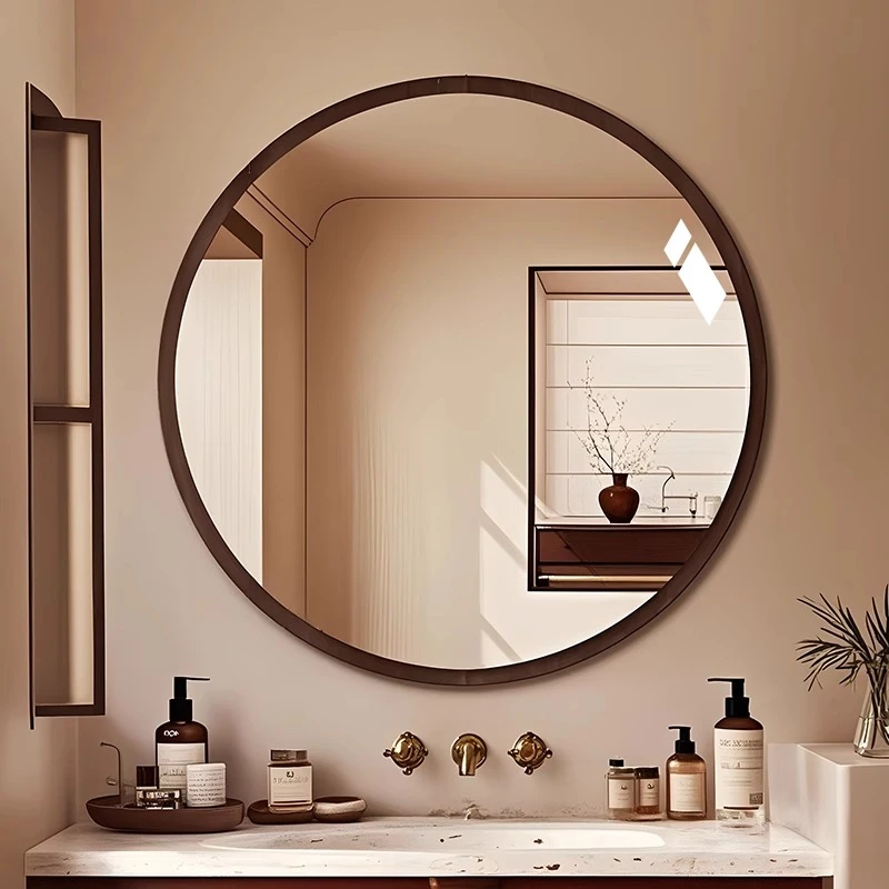 中古浴室镜贴墙自粘卫生间洗面台镜子复古化妆镜免打孔挂墙圆形镜