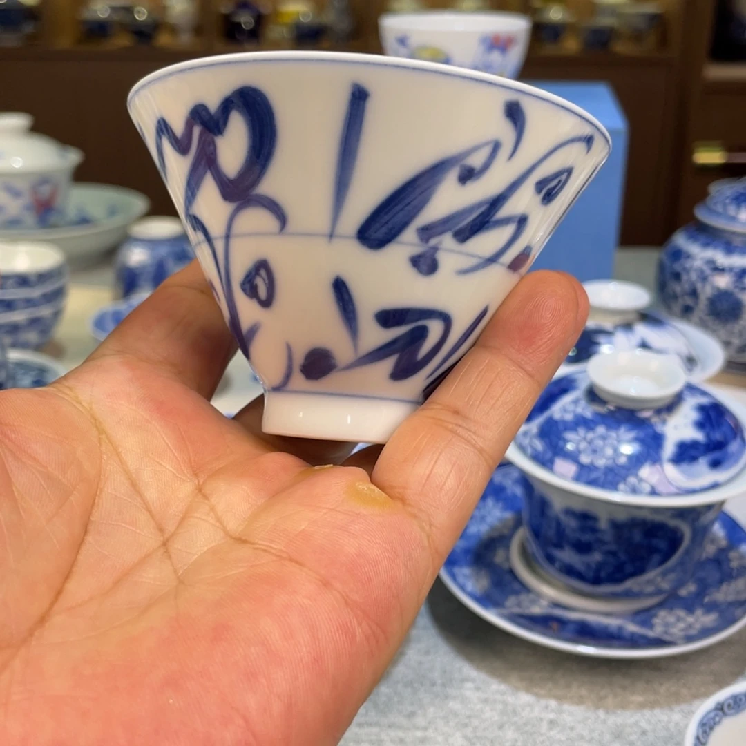 杯柴窑烧手工刀纹斗笠杯