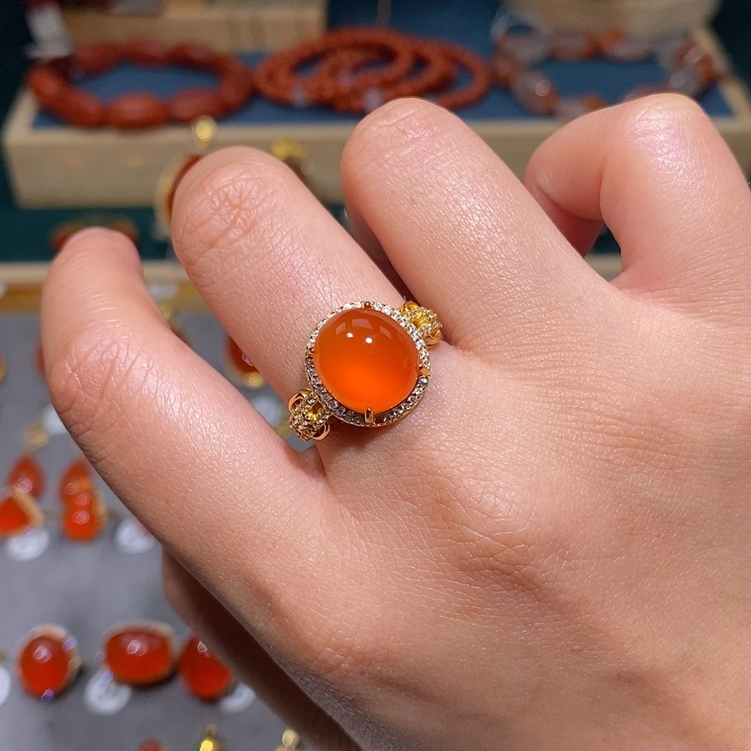 南红玛瑙银S925镶嵌戒指