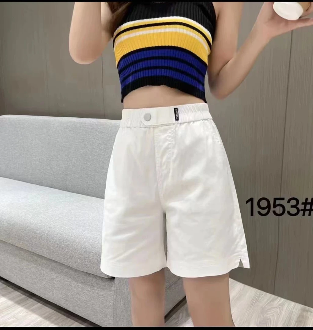 休闲短裤女2025夏季宽松显瘦百搭松紧腰四分水洗弹力短裤F102