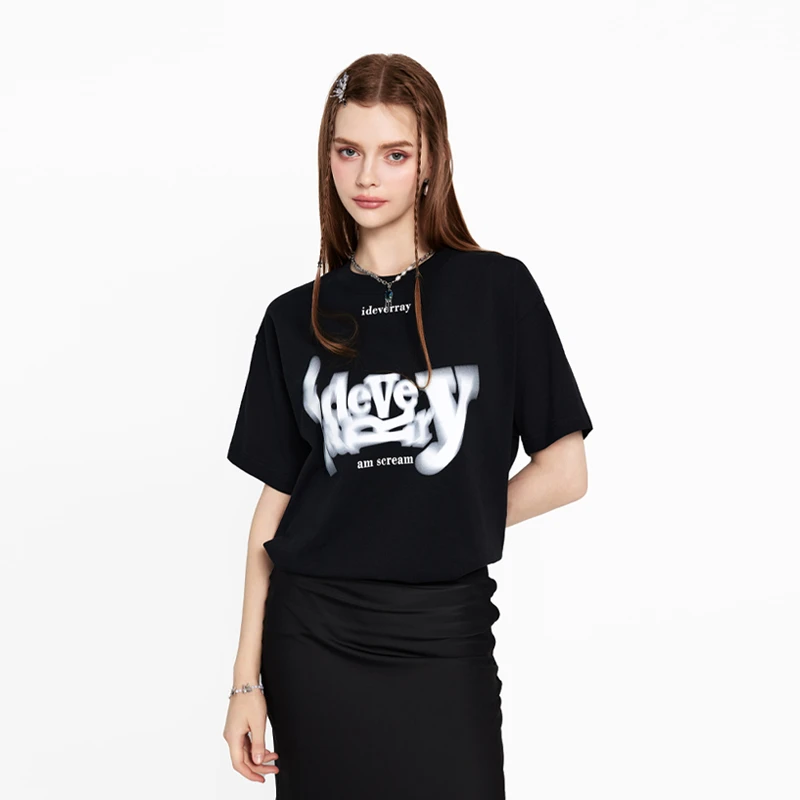 IDEVERRAY明星同款眩晕旋转字印花百搭情侣t恤短袖21MSL-587DB