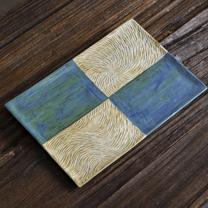 【梵汝】星空茶盘-撞色-李朝白+官绿33*22cm（Q2656）