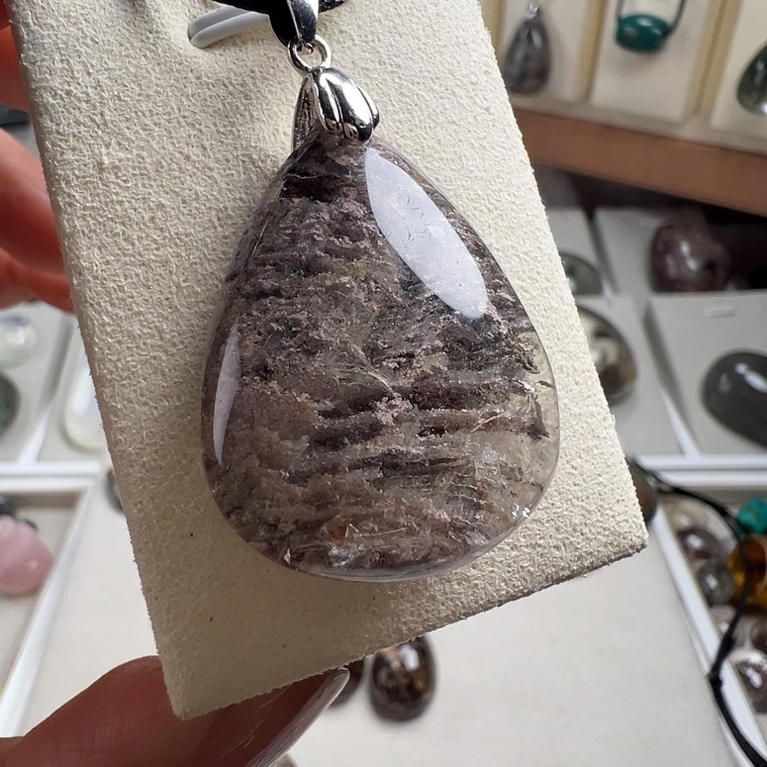 水晶银S925镶嵌颈饰天然紫幽灵水晶