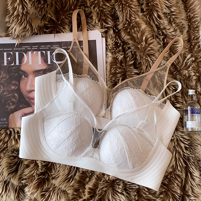 提未苏法式薄款网纱蕾丝内衣女性感透气小胸聚拢白色防下垂文胸罩