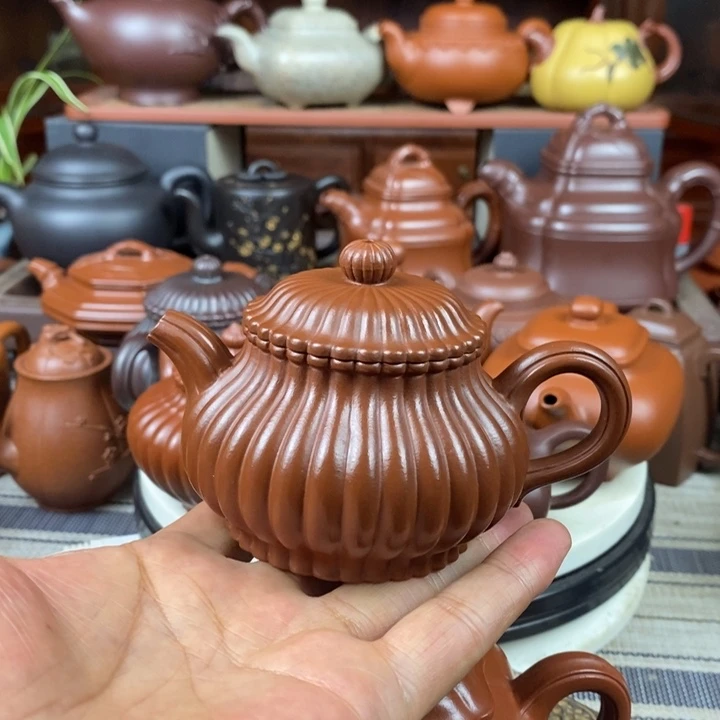 紫砂茶壶筋纹潘壶180cc原矿赵庄朱泥特价