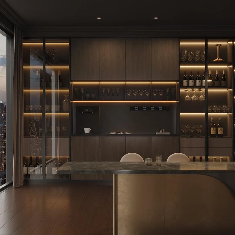 全实木轻奢意式极简客厅餐边酒柜简约现代别墅商场北欧到顶展示柜