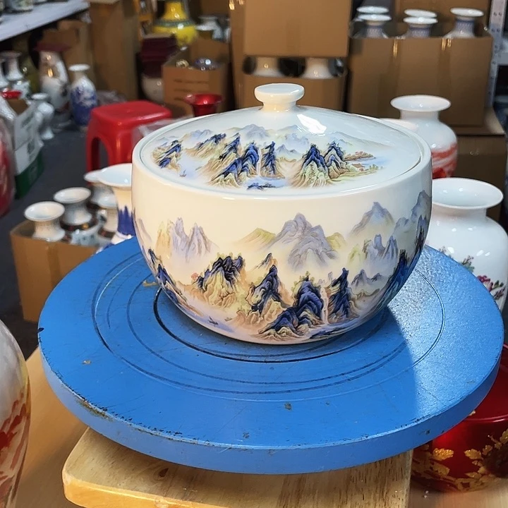 杯千里江山茶叶罐景德镇