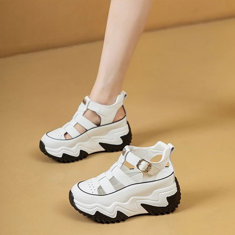 镂空洋气爆款厚底凉鞋女2025夏季新款百搭潮流小个子透气休闲女鞋