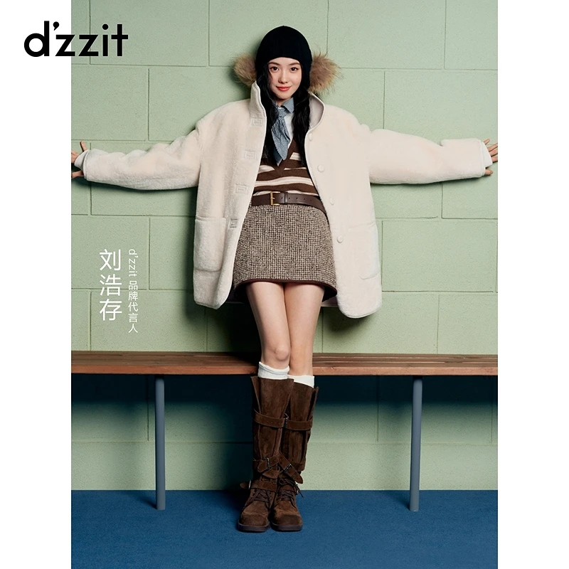 【刘浩存同款】dzzit地素外套25冬双面穿直筒立领中长外套女3J4G260