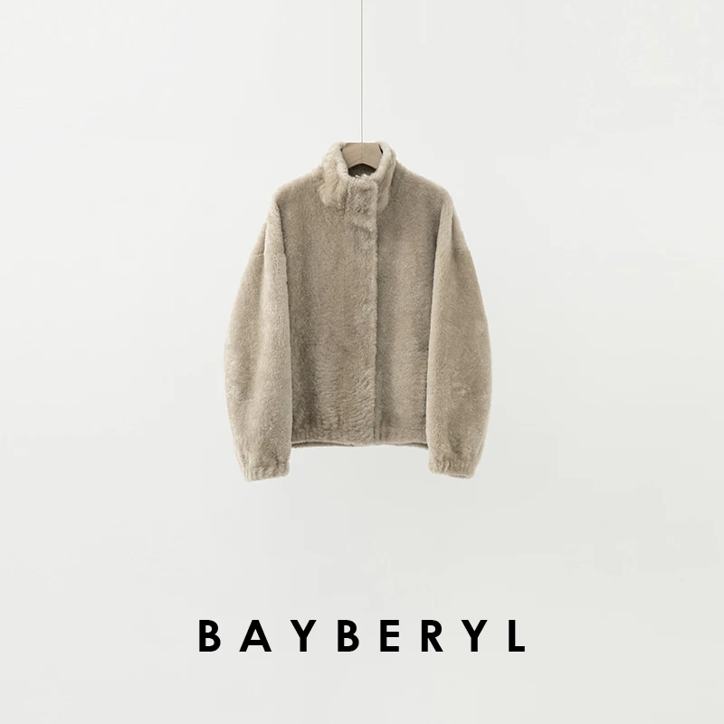 BAYBERYL老贝杏仁*立领拉链短款夹克皮毛一体皮衣PY5K2708-12/28