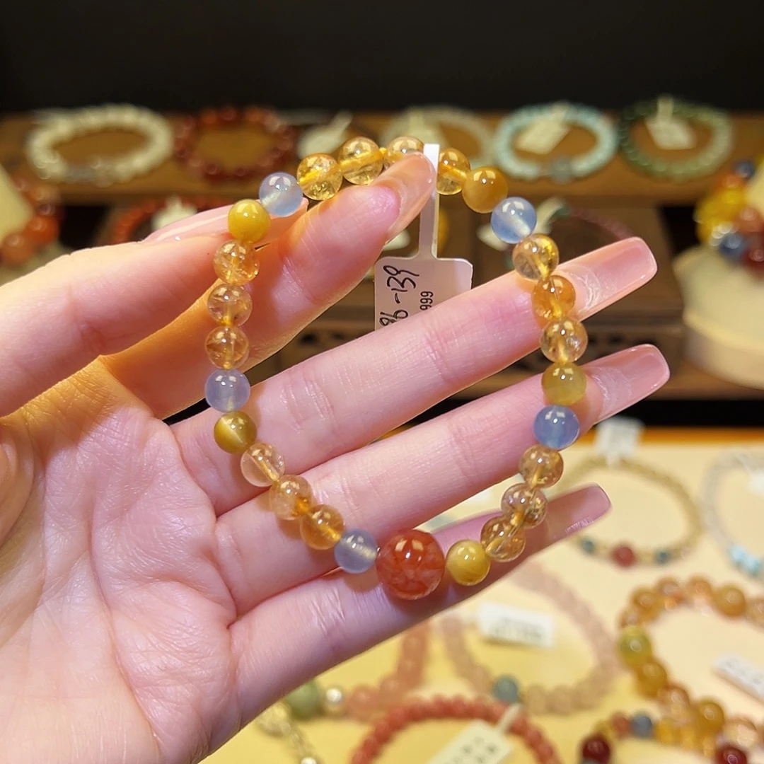水晶银S925镀金镶嵌手串黄1496
