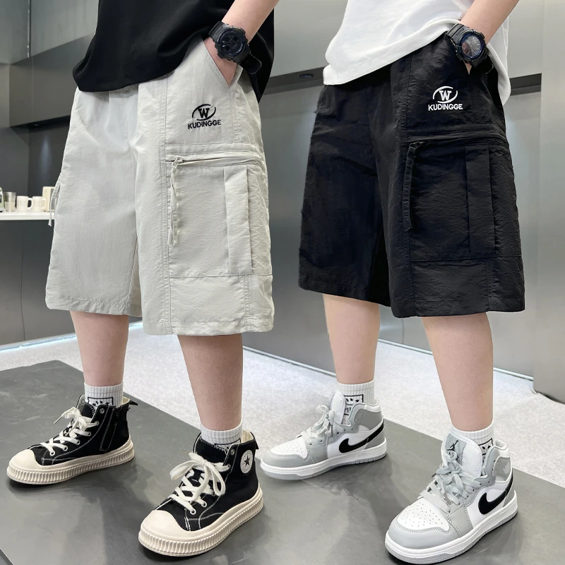男童夏季工装短裤2025新款中大童休闲中裤男孩薄款透气速干裤帅气