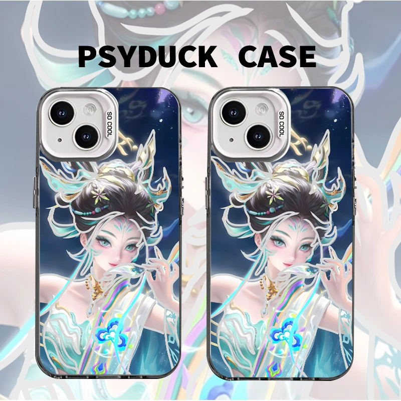 适用苹果华为一加iQOO小米动漫蛇年妲己彩银白底创意防摔手机壳