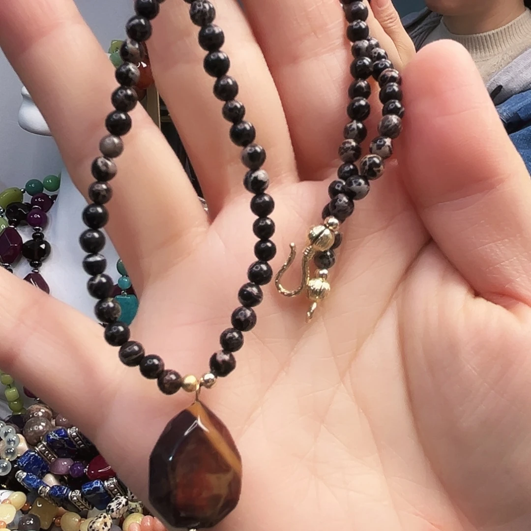 玛瑙/玉髓未镶嵌颈饰虎眼加松长48