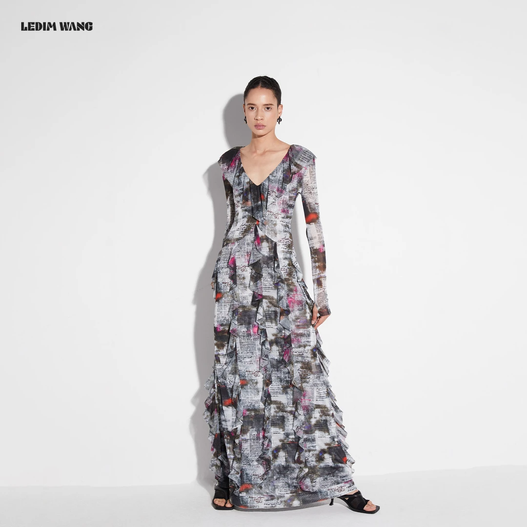 LEDIM WANG浪漫交织荷叶连衣裙