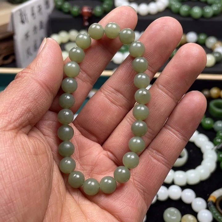 和田玉手串未镶嵌新疆且末蓝卡8