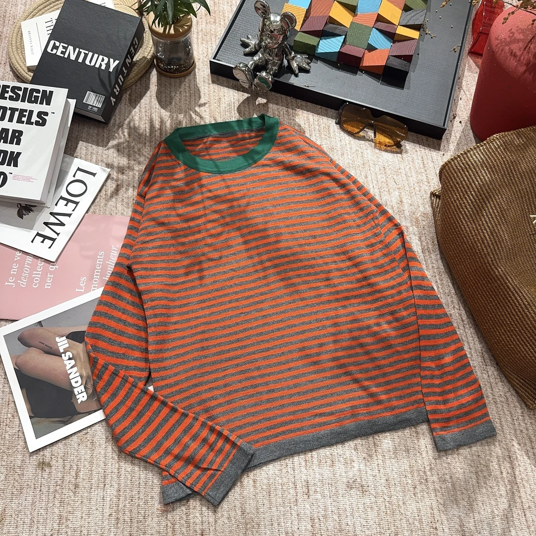 2025冬季新款宽松时尚休闲条纹针织长袖T恤5273