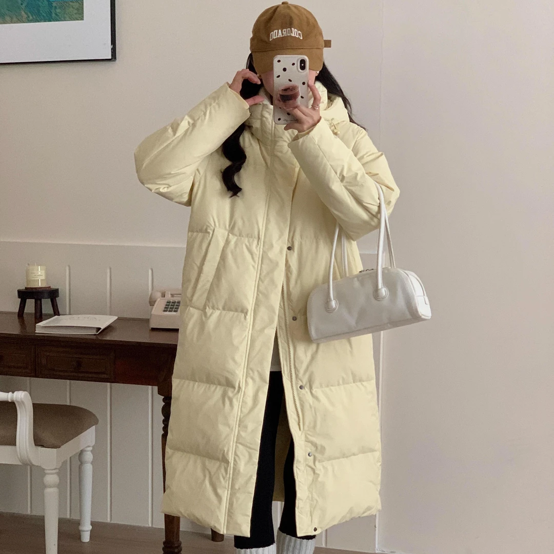 亮秋世羽中长款过膝2025年新款韩版宽松加厚冬季连帽收腰外套