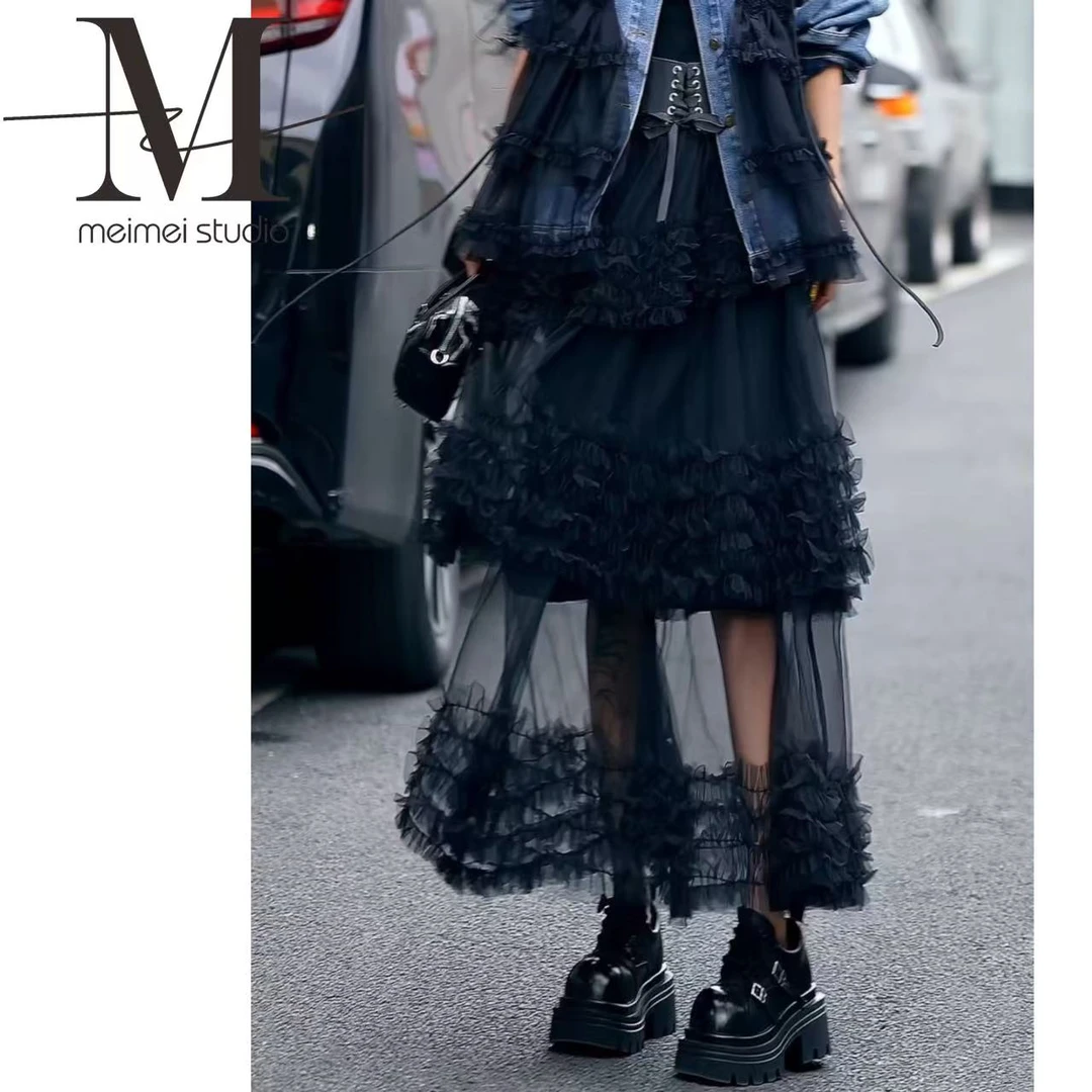 MEIMEI STUDIO【泡沫】时尚气质显瘦蛋糕网纱半身裙548-30272054