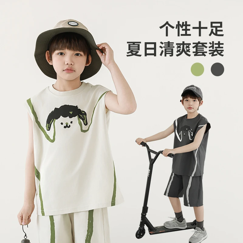 【夏三波】oddtails运动男童夏日个性无袖清爽套装QG2776 QG2777