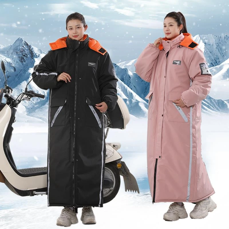 踏板电动车挡风衣冬季骑车加绒加厚防水电瓶车骑行防寒挡风被冬天