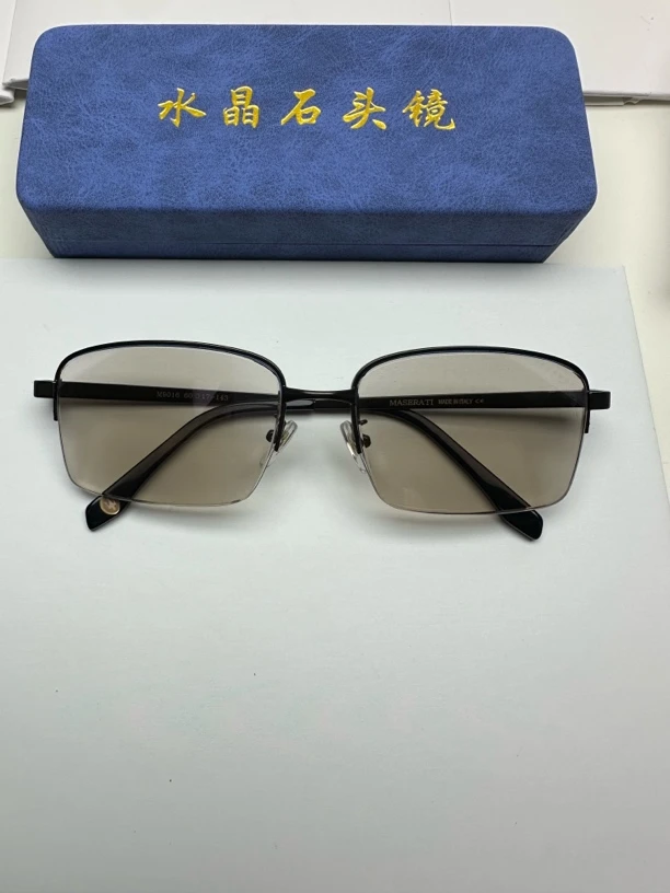 东海老料浅茶色半框石头镜 茶水晶眼镜