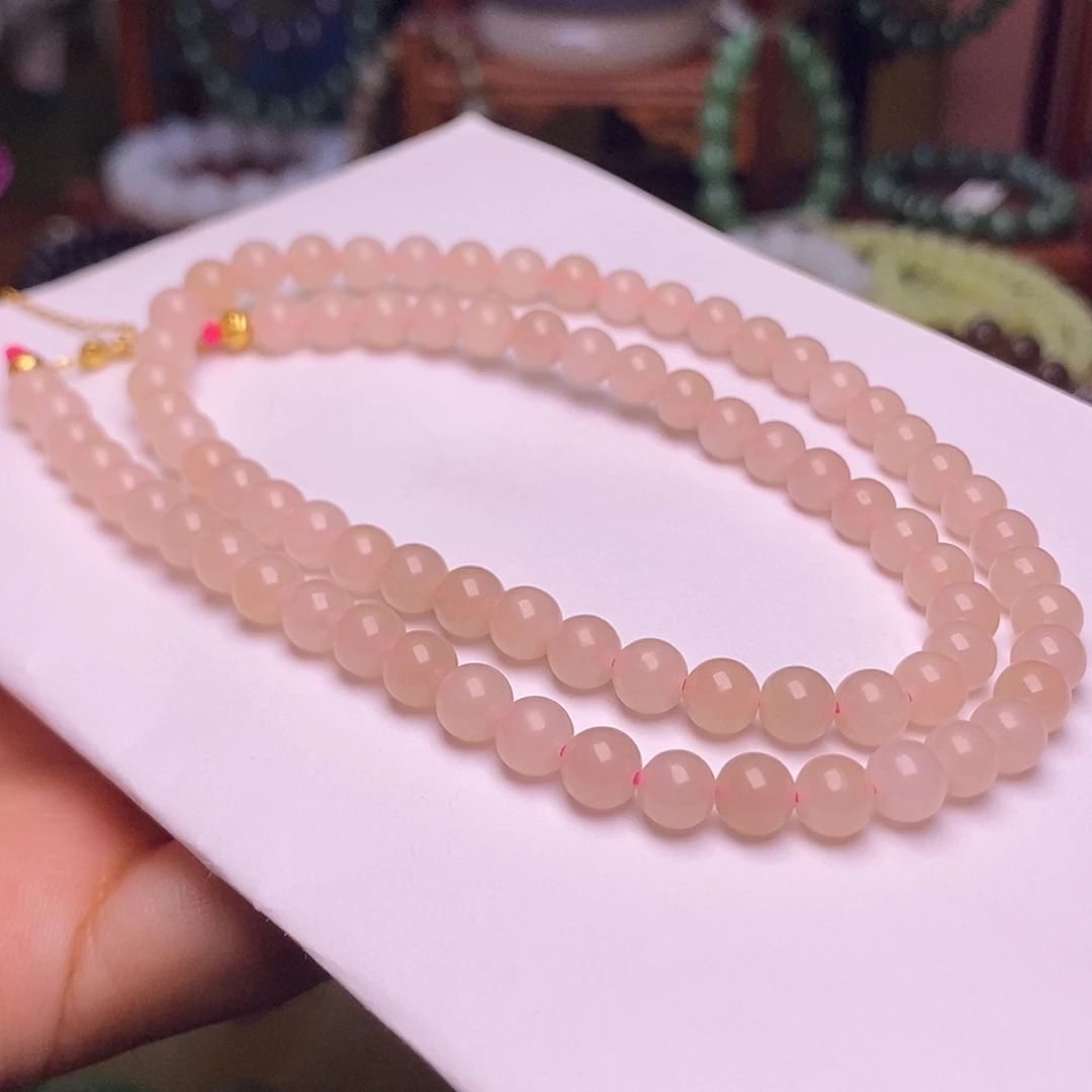 和田玉未镶嵌颈饰藕粉老矿料约6mm项链