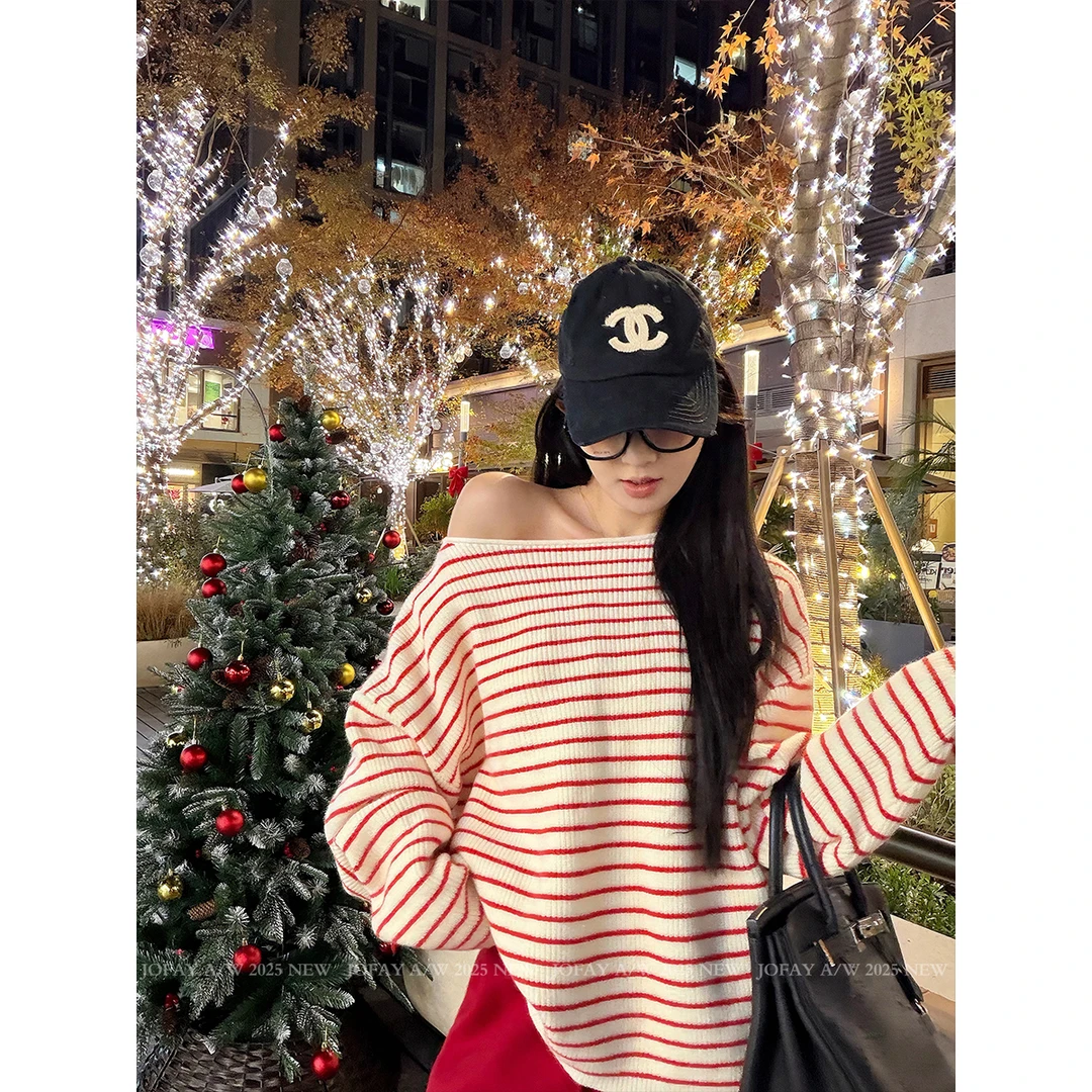 |节日条纹毛衣|红白条纹休闲时尚百搭节日氛围感 M1351