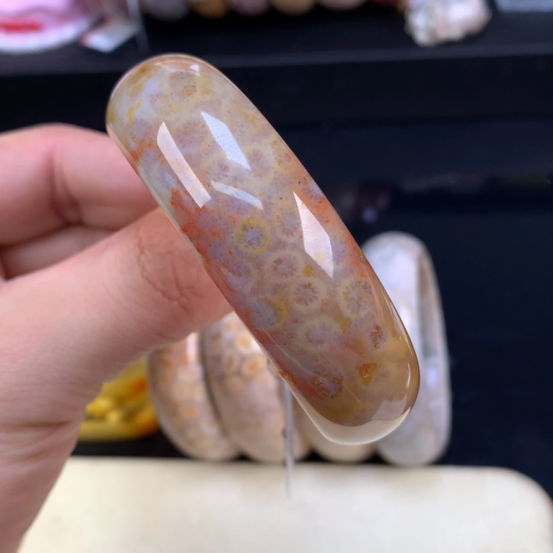 硅化珊瑚（珊瑚玉）未镶嵌颈饰29号彩冰柠檬带共生53.8圈