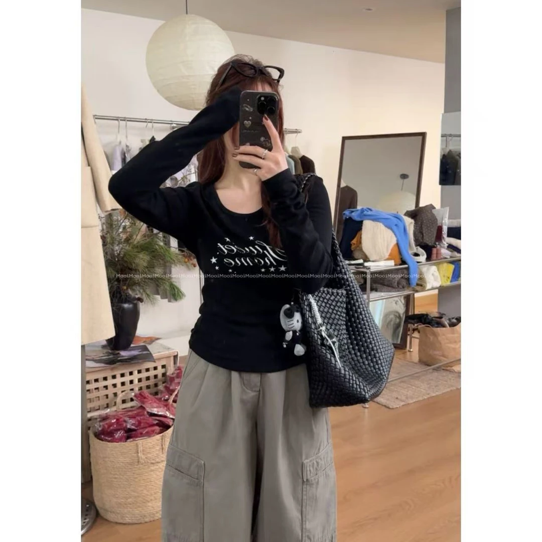 【mooi】'行星代码'秋冬新款韩版ins风小众设计感磨毛长袖打底