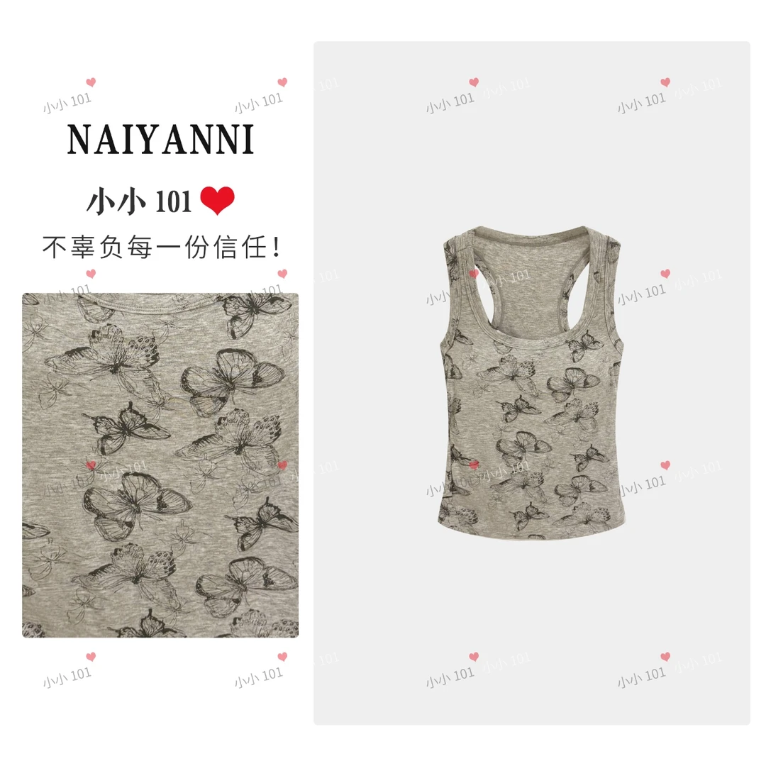 RWLCZ通勤蝴蝶印花带胸垫打底吊带工字背心修身型时尚