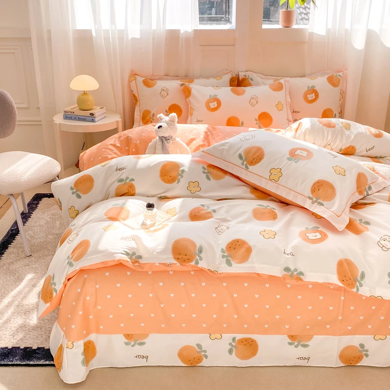 100%全棉纯棉四件套全尺寸四季款床单被套床上用品-枕套随机裁剪