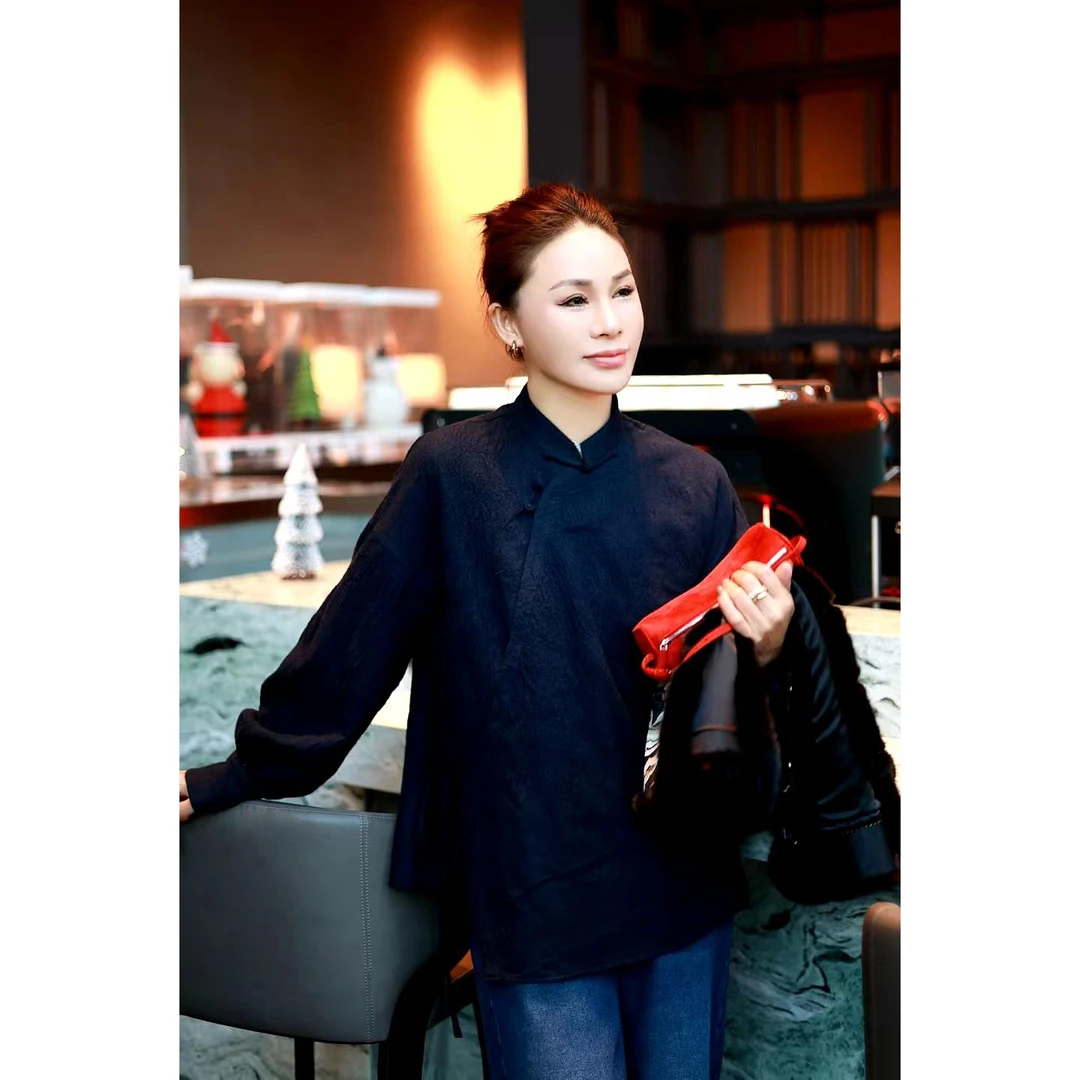 【荣姐精选】偏襟系带绵羊毛长袖上衣