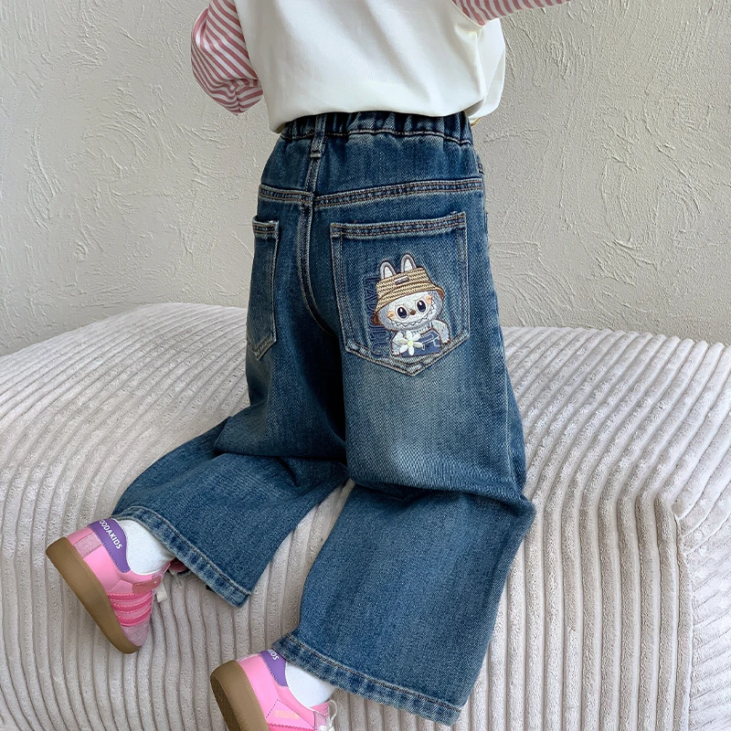 拉布布女童裤子2025春秋新款儿童牛仔裤秋装洋气休闲女宝宝阔腿裤