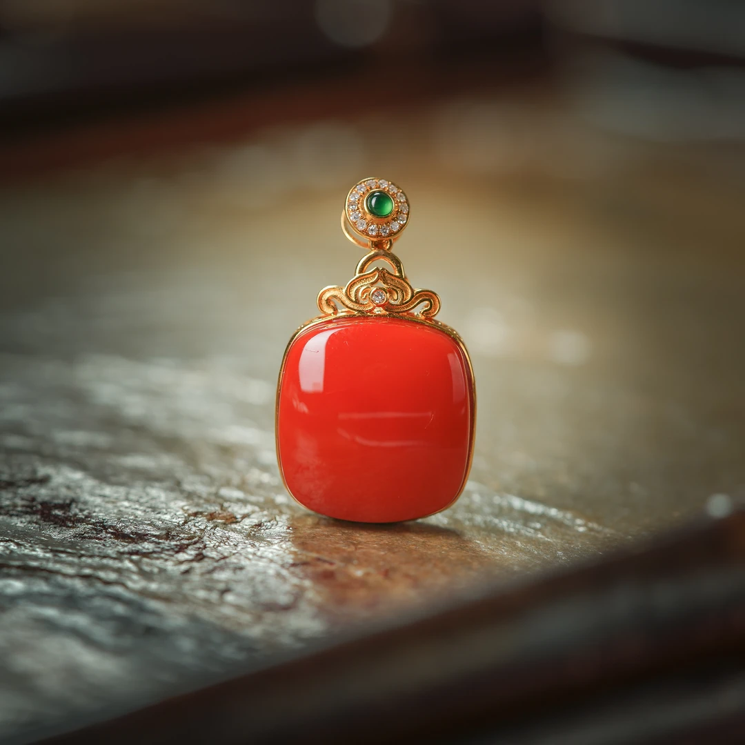 锦灵珂·传世级南红老料18K金花丝方形吊坠AD1585约17*16*10mm