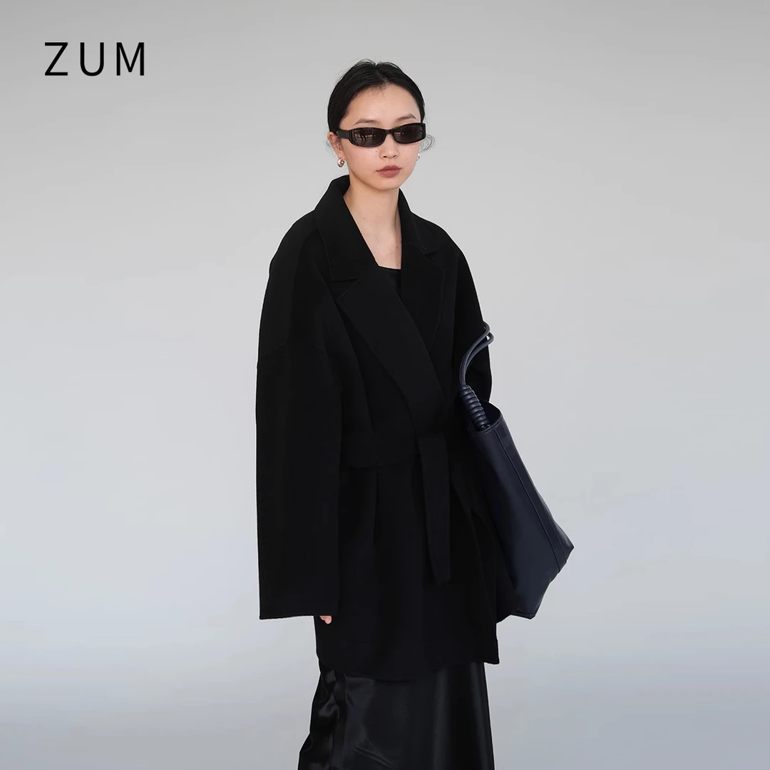 ZUM 高级感赫本风冬装女短款羊毛双面呢大衣女小个子外套