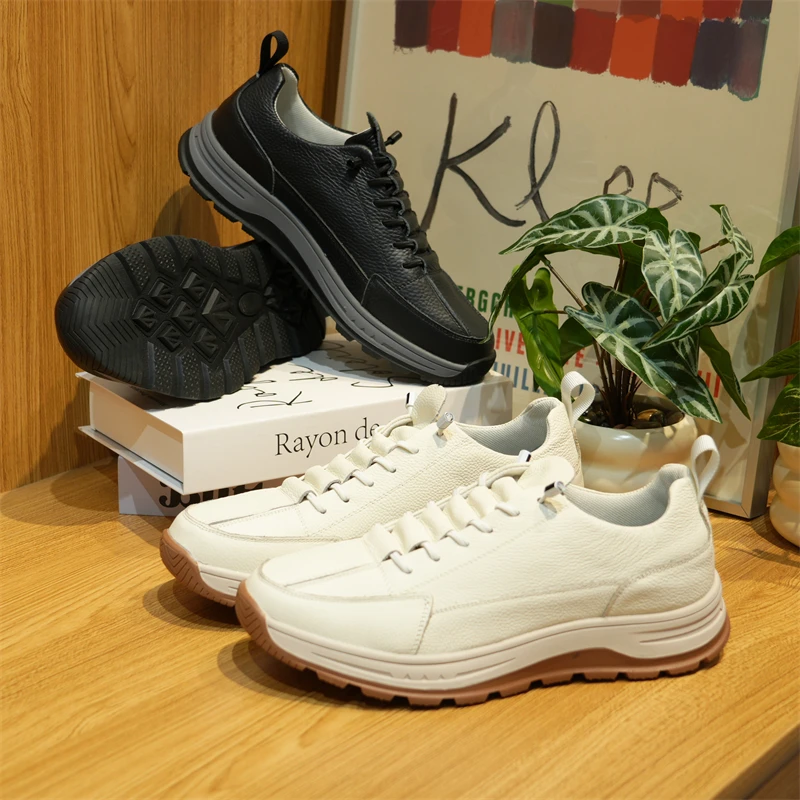 秋季男士真皮运动免系带休闲鞋厚底简约百搭舒适小白鞋Z1737-8032