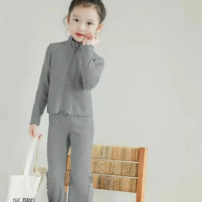 新款儿童立领花边喇叭裤女童洋气时髦女宝宝穿搭开学套装