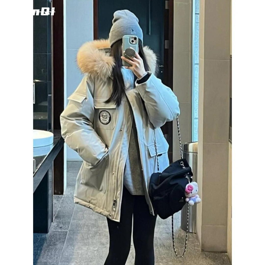 淳启大毛领美式工装服女新款加厚派克服冬季棉衣棉袄外套时尚百搭