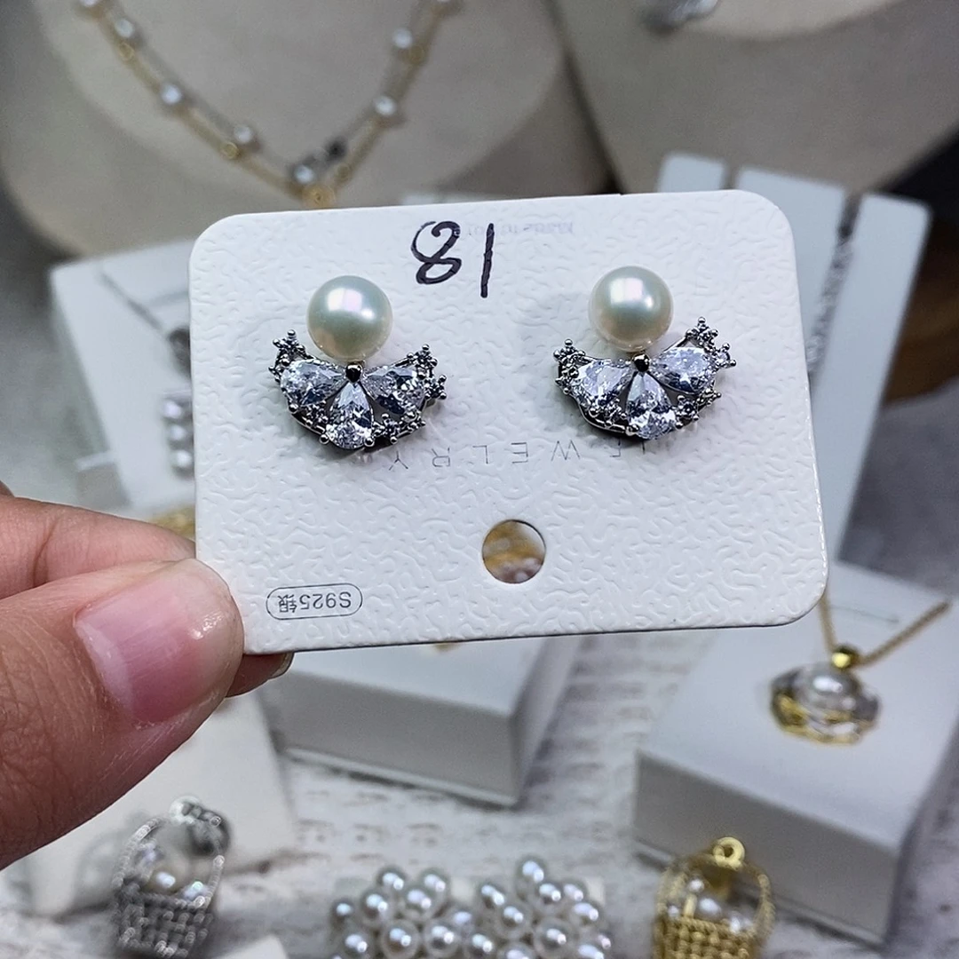 耳饰银S925镶嵌淡水珍珠