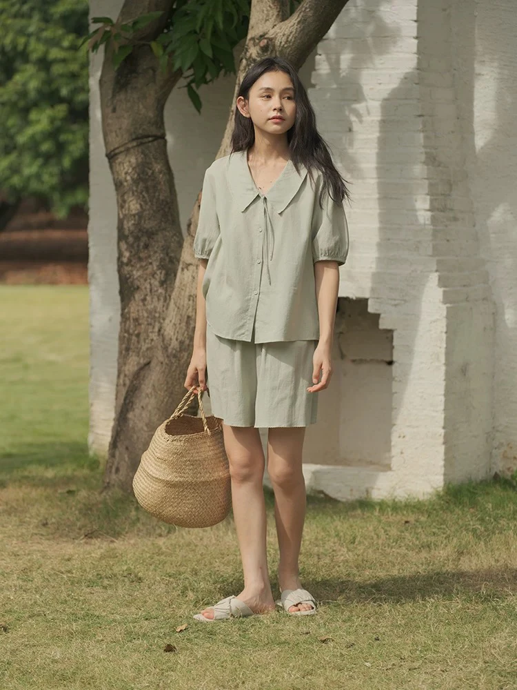 251-029 朵朵可可睡衣女2025夏季新款花边娃娃领甜美短袖裤家居服