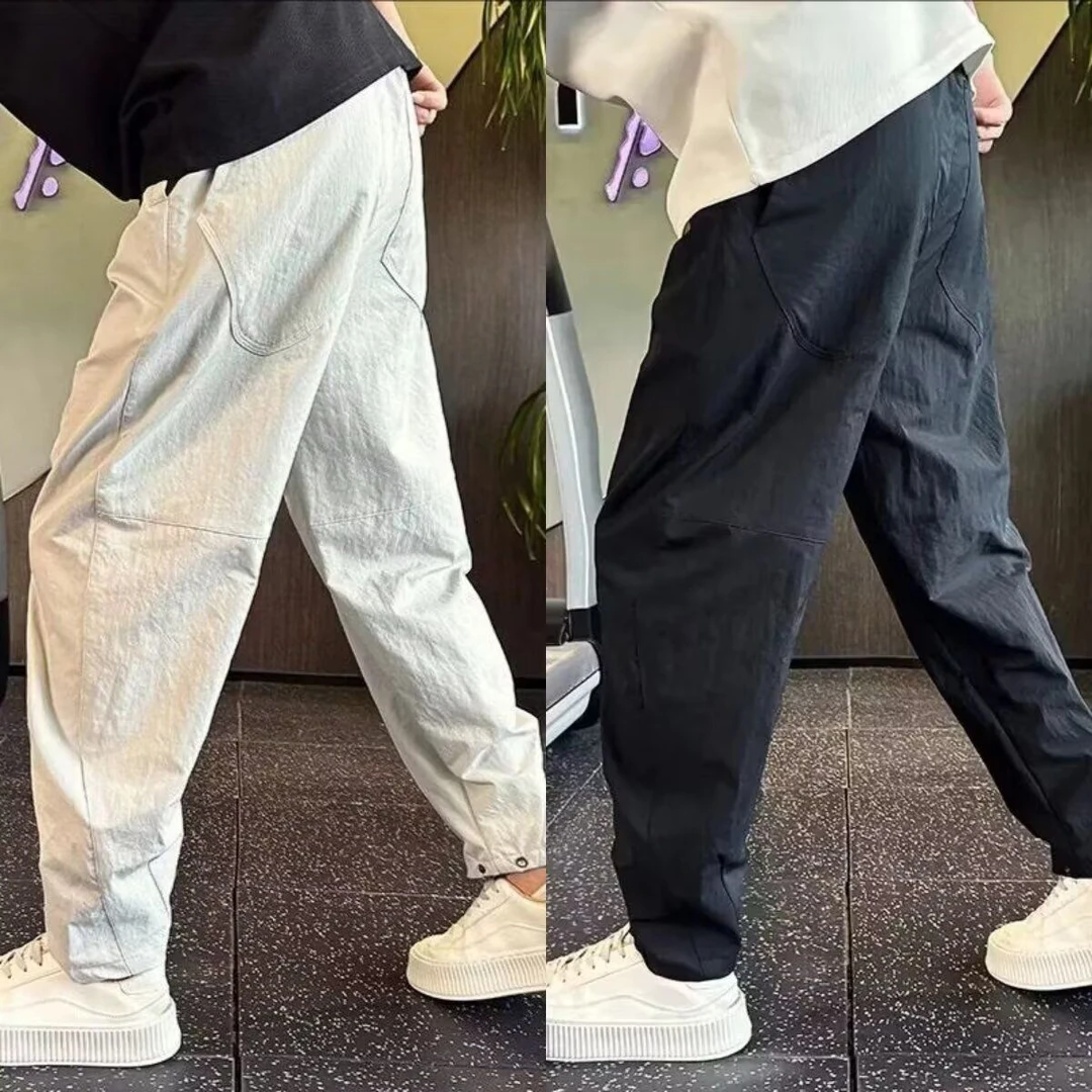 休闲裤男士夏季透气薄款弯刀裤百搭显瘦小脚裤港风潮男纯色长裤子