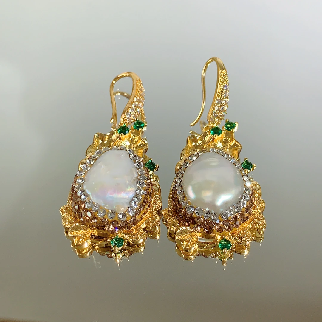 铜合金合成锆石耳饰 TTSD 巴洛克花型时尚重工耳饰 556