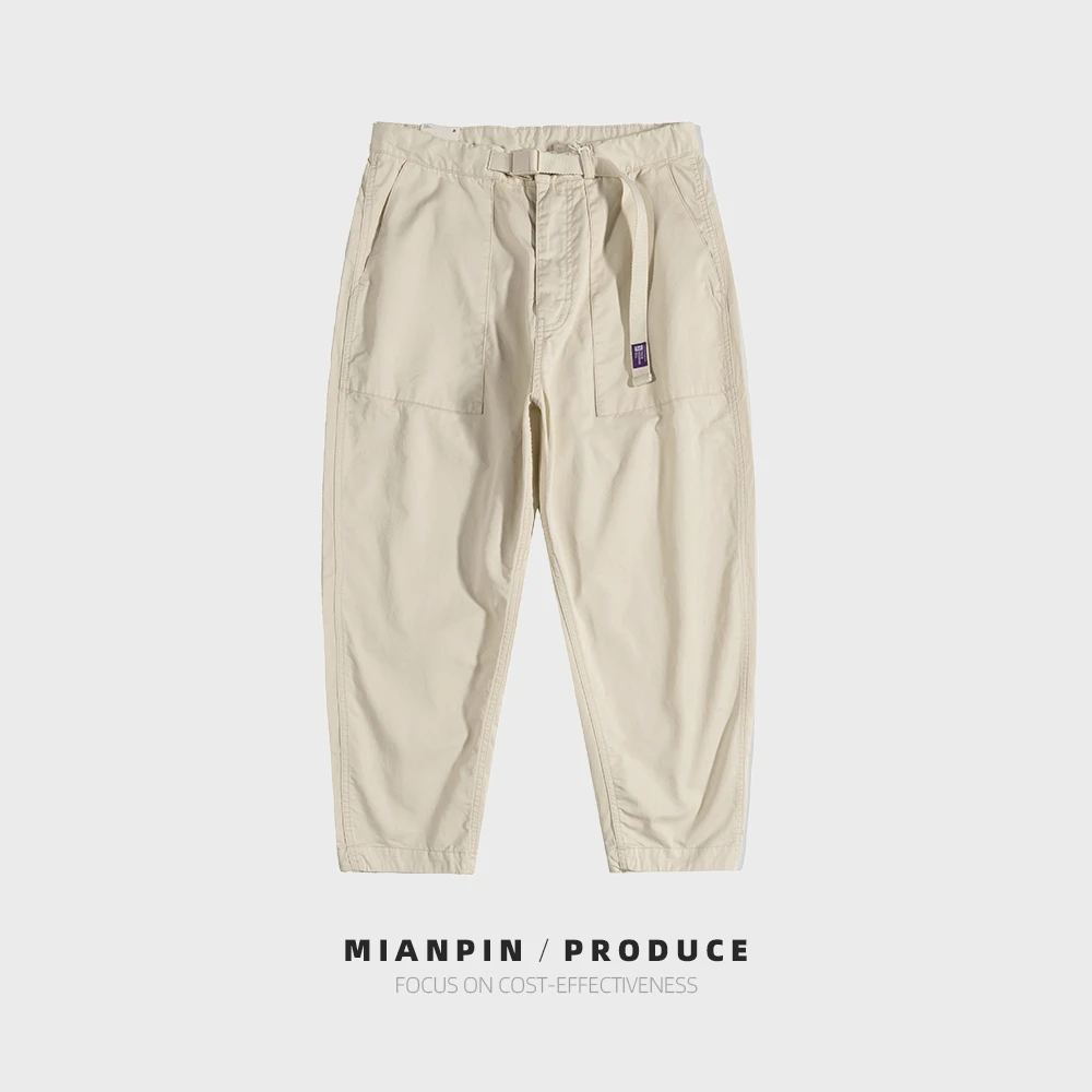 日系复古春夏纯色宽松锥形裤脚腰带男士工装休闲裤潮裤装cityboy