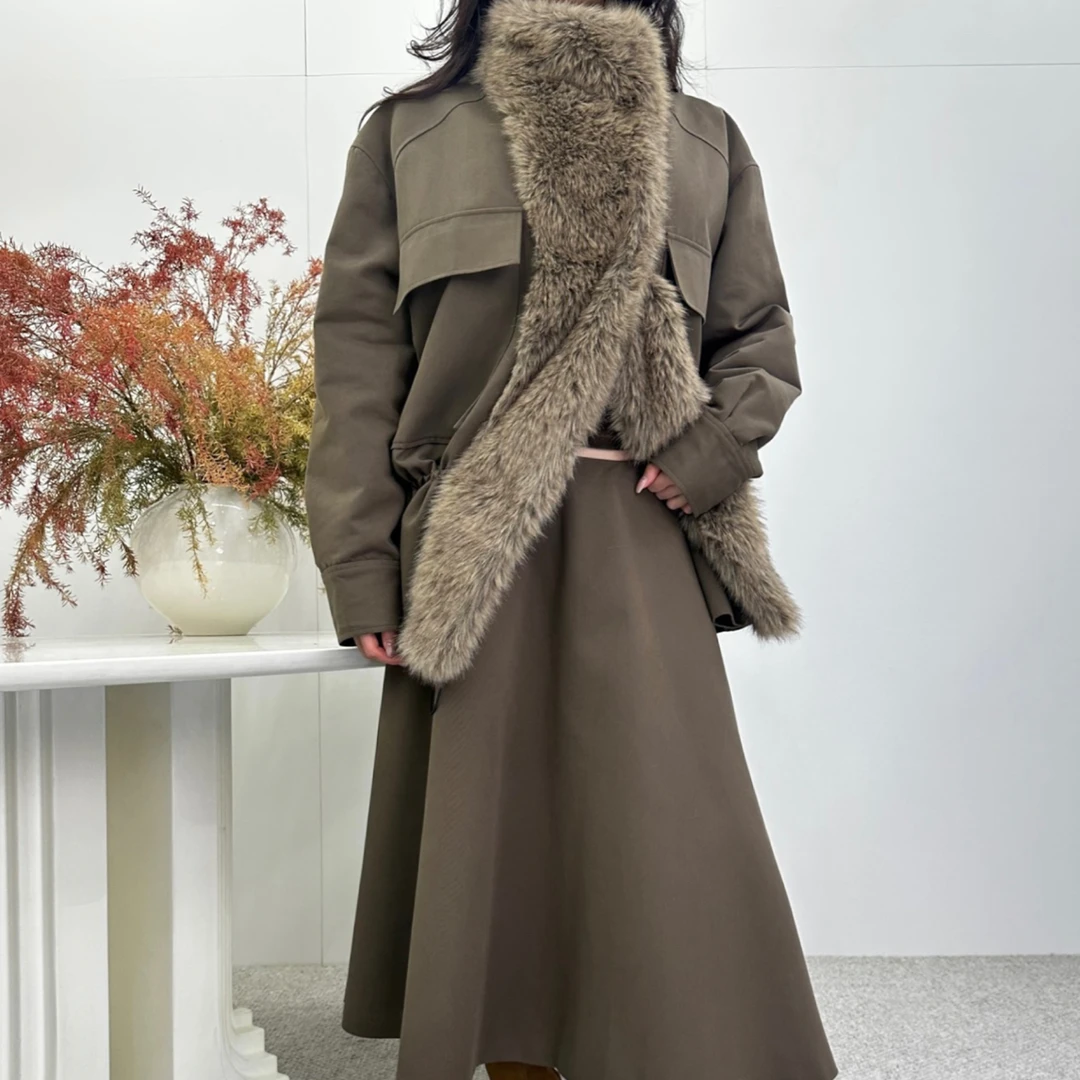 2025秋冬新款轻巧保暖毛领夹棉夹克外套女 LEAFLEAF设计师品牌