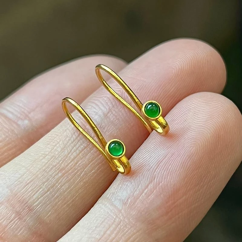 蛋面万能耳钩镶复古风耳饰品辣绿古典汉系元素新中式耳环空托DIY