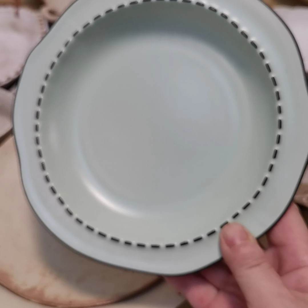 瓷片微瑕虚线八寸深盘两个一组